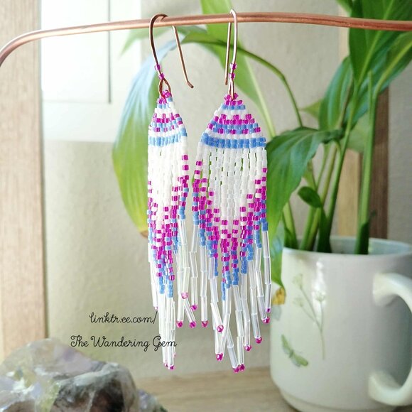 Boho Chic Beaded Fringe Cascade Shoulder Duster Dangle Earrings 4" - Picture 5 of 8